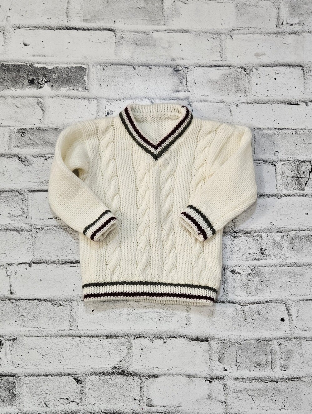 Vintage Style Toddler Cable Knit Cricket Sweater Cream V Neck 2T 3T